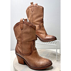 Sam Edelman Brown Leather Western Cowboy Boots Women’s Size 10M – Distressed Hee